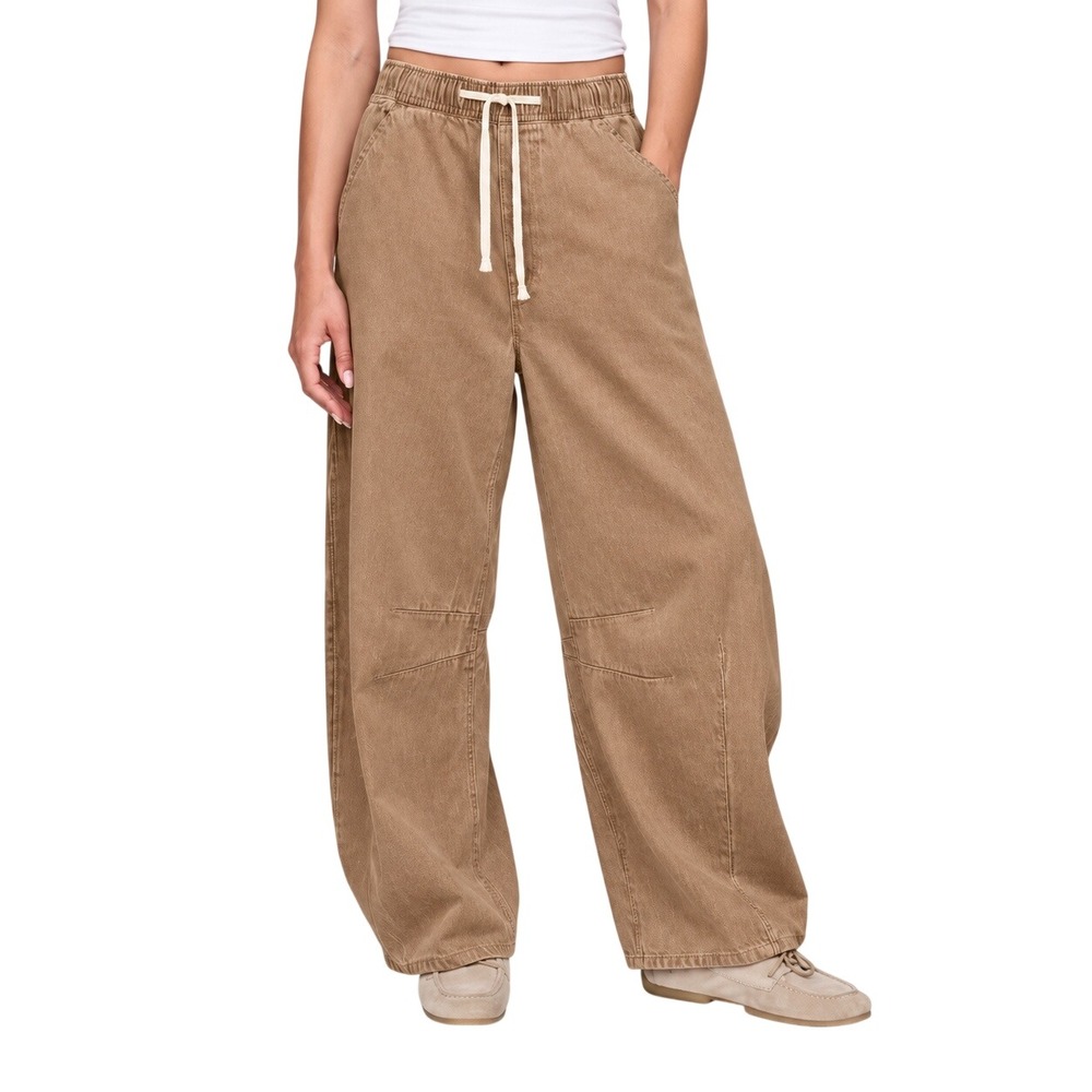 GAP Easy Double-Knee Barrel Pants Women S Tan Khaki Pull-On Utility Relaxed